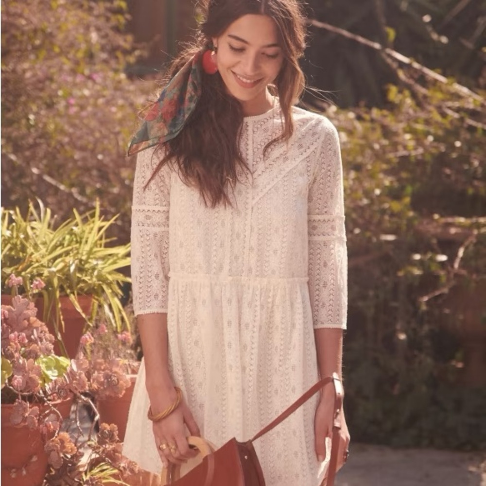 Sezane Cream Lace Long-Sleeve Midi Dress